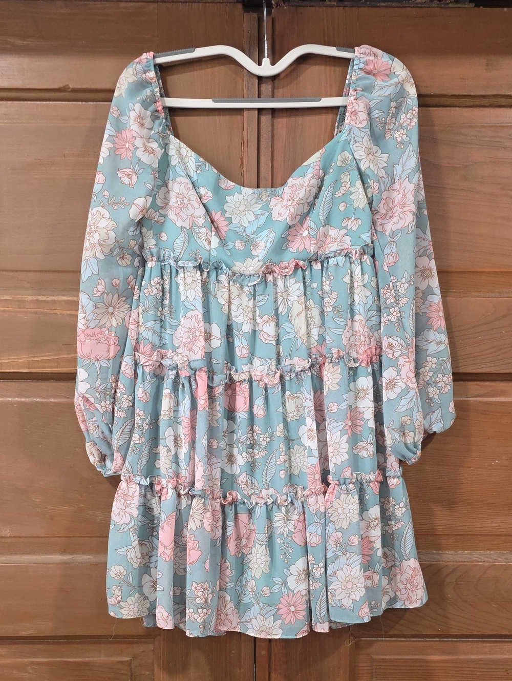 B Darlin Floral Tiered Babydoll Blouse in Mint and Pink